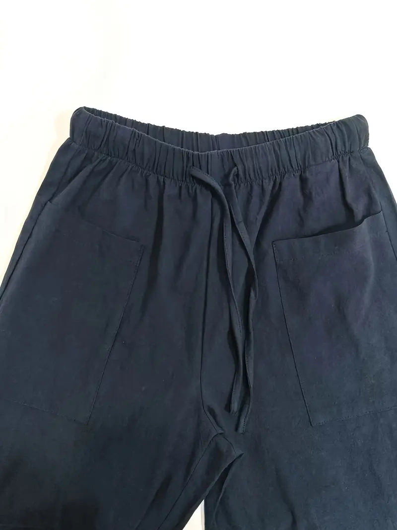 Navy Blue Cotton-Linen Tapered Pants – Effortless Comfort & Style
