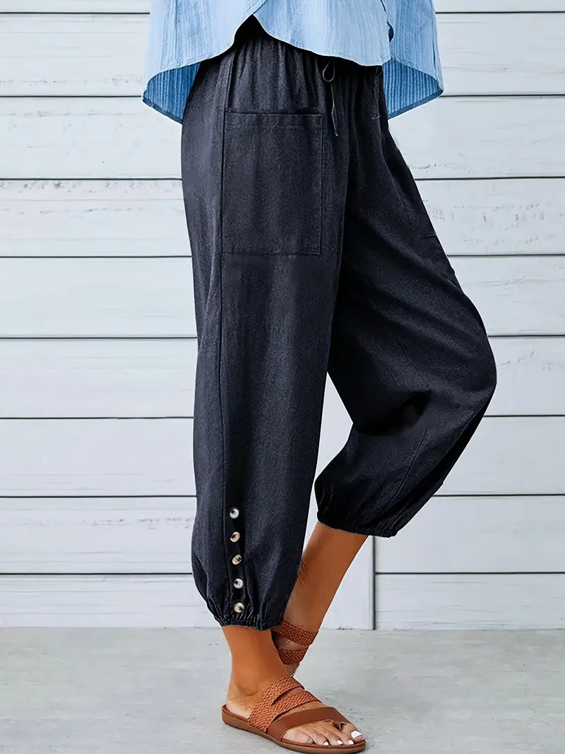 Navy Blue Cotton-Linen Tapered Pants – Effortless Comfort & Style