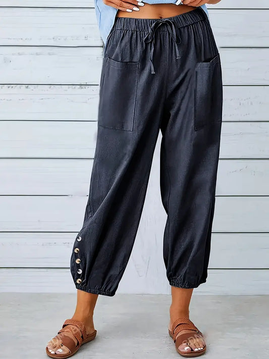 Navy Blue Cotton-Linen Tapered Pants – Effortless Comfort & Style