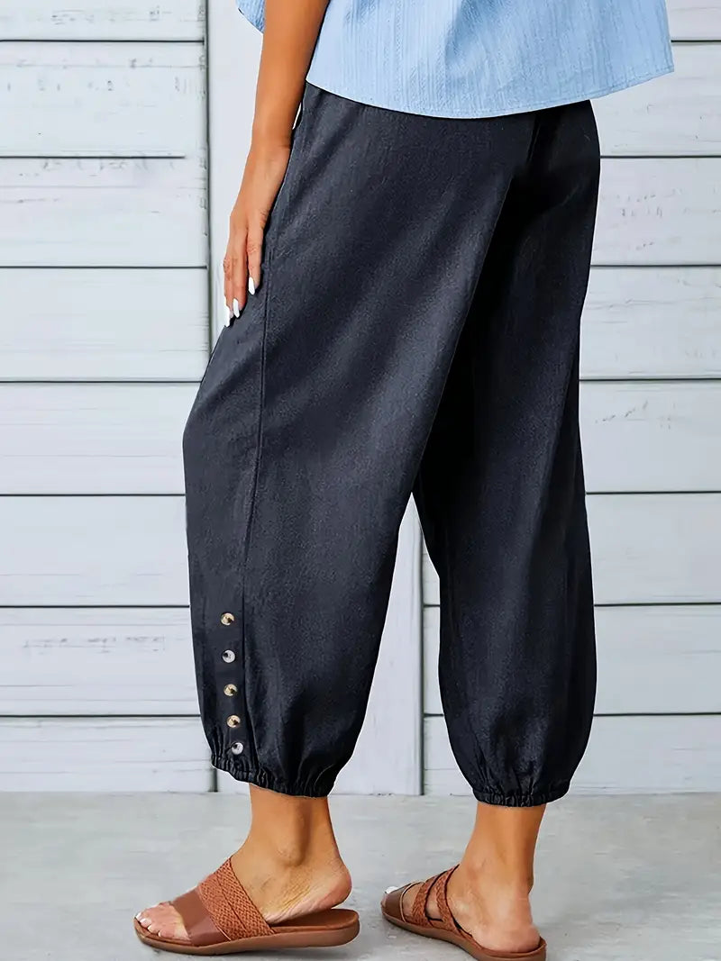 Navy Blue Cotton-Linen Tapered Pants – Effortless Comfort & Style
